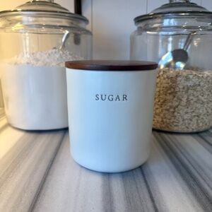 NWT Hearth and Hand White Sugar Canister with Wooden Lid